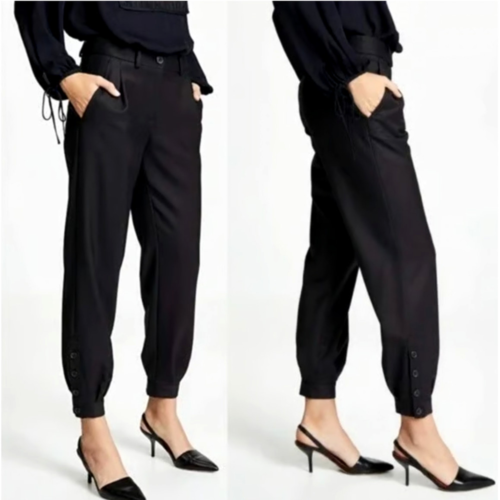 Nili Lotan 4 Slouchy WOOL Bertina Jogger Pants $595 Ankle Buttons Black NWT!